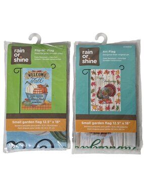 Rain Or Shine Fall Garden Flags Lot Welcome Fall Pumpkin & Thanksgiving Turkey